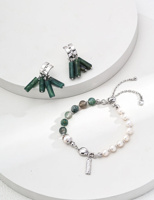 Nature's Harmony Pearl & Agate S925 Silver Bracelet