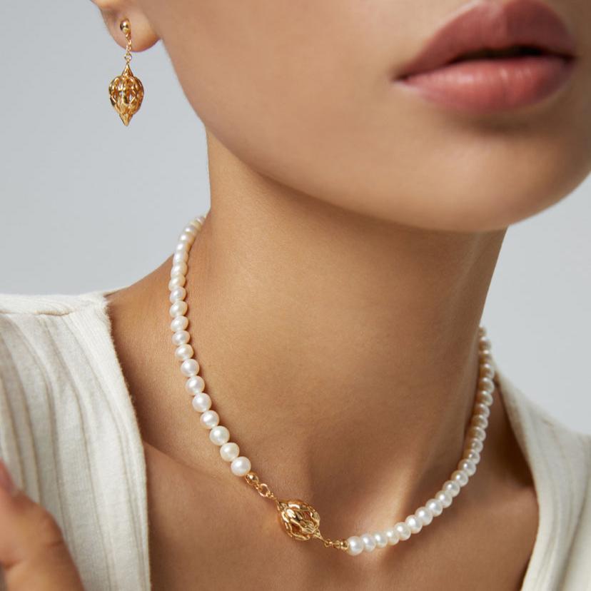 Flower Cluster Sterling Silver Pearl Necklace