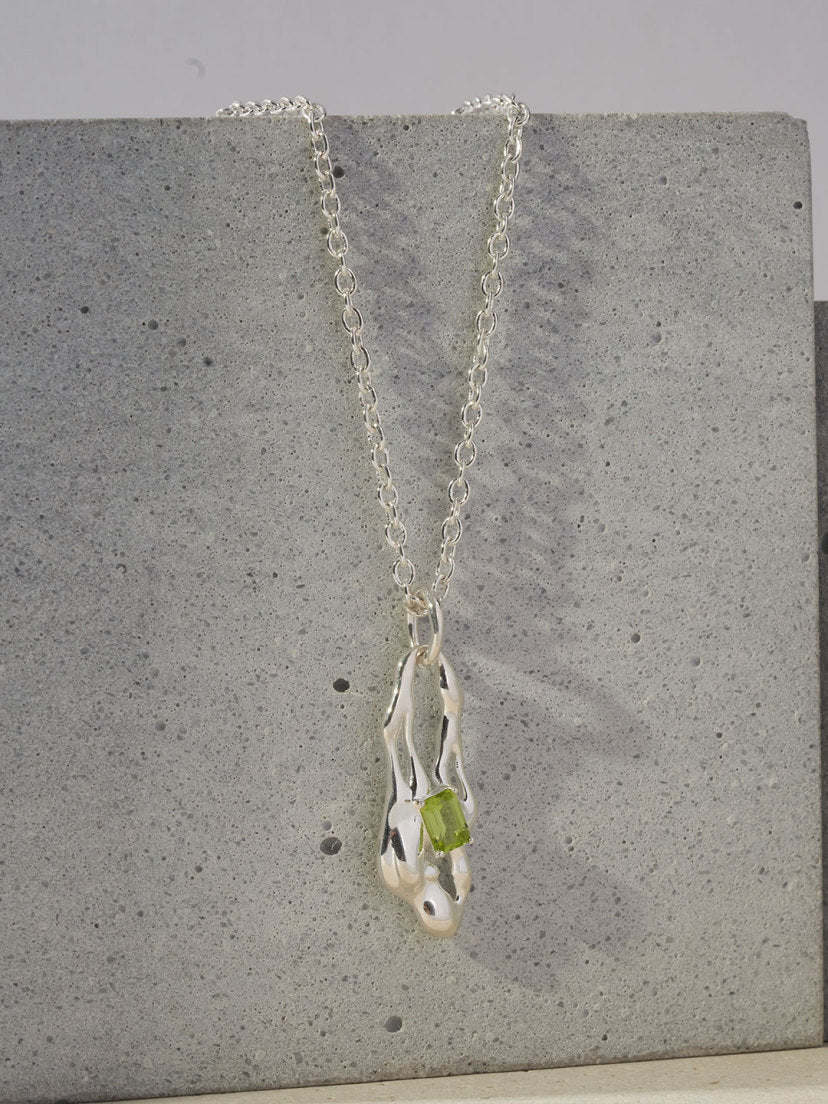 Lava-Birth Peridot Silver Necklace with Extension Chain