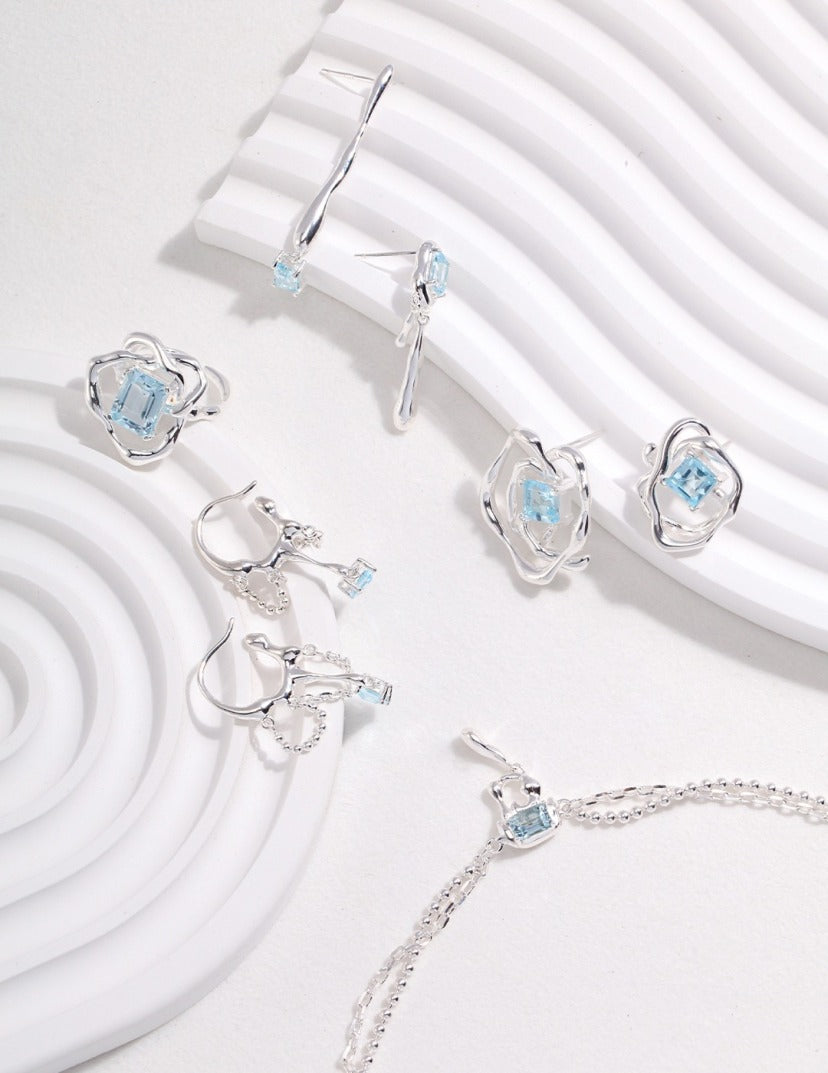 Liquid Series Natural Topaz Silver Adjustable Ring