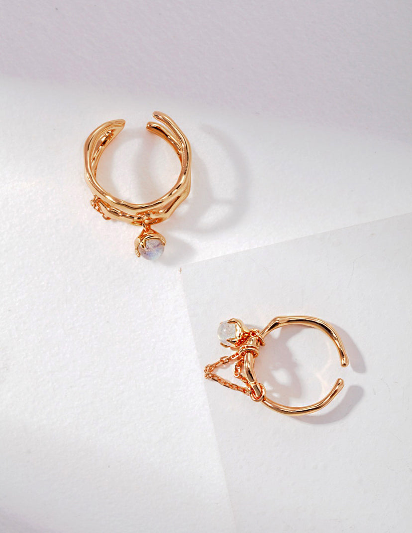 Moonstone Gold Plated Silver Chain Ring