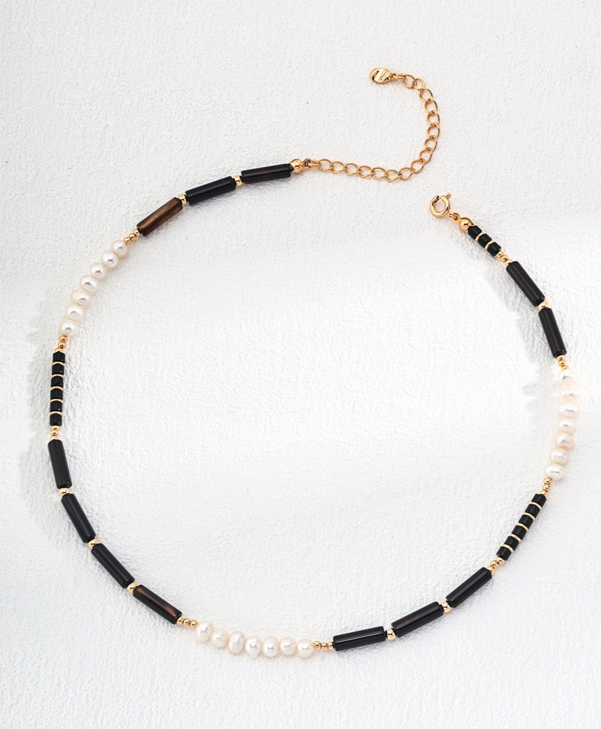 Vintage Gold Agate & Pearl S925 Silver Necklace