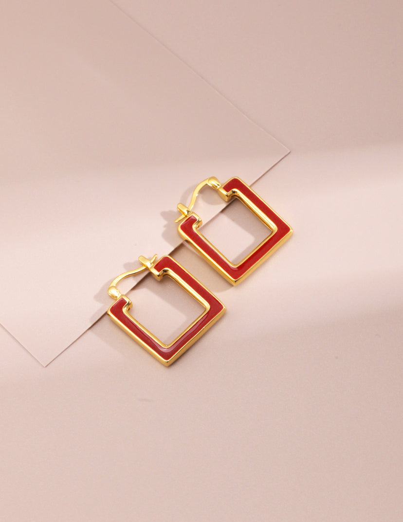 Enamel Square Hoops - Taupo Earrings