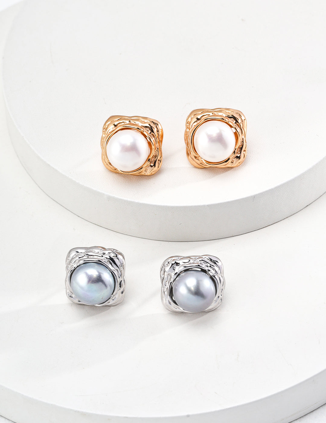 Sterling Silver Gray Pearl - Moon light Stud Earrings