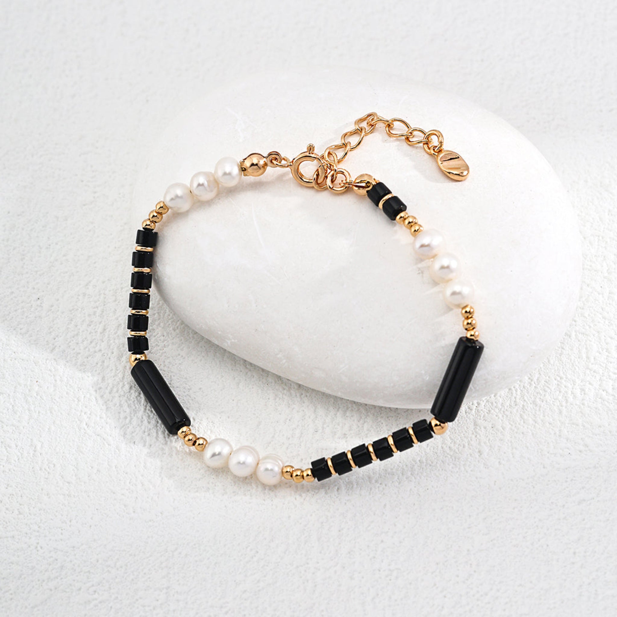 Vintage Gold Agate & Pearl S925 Silver Bracelet