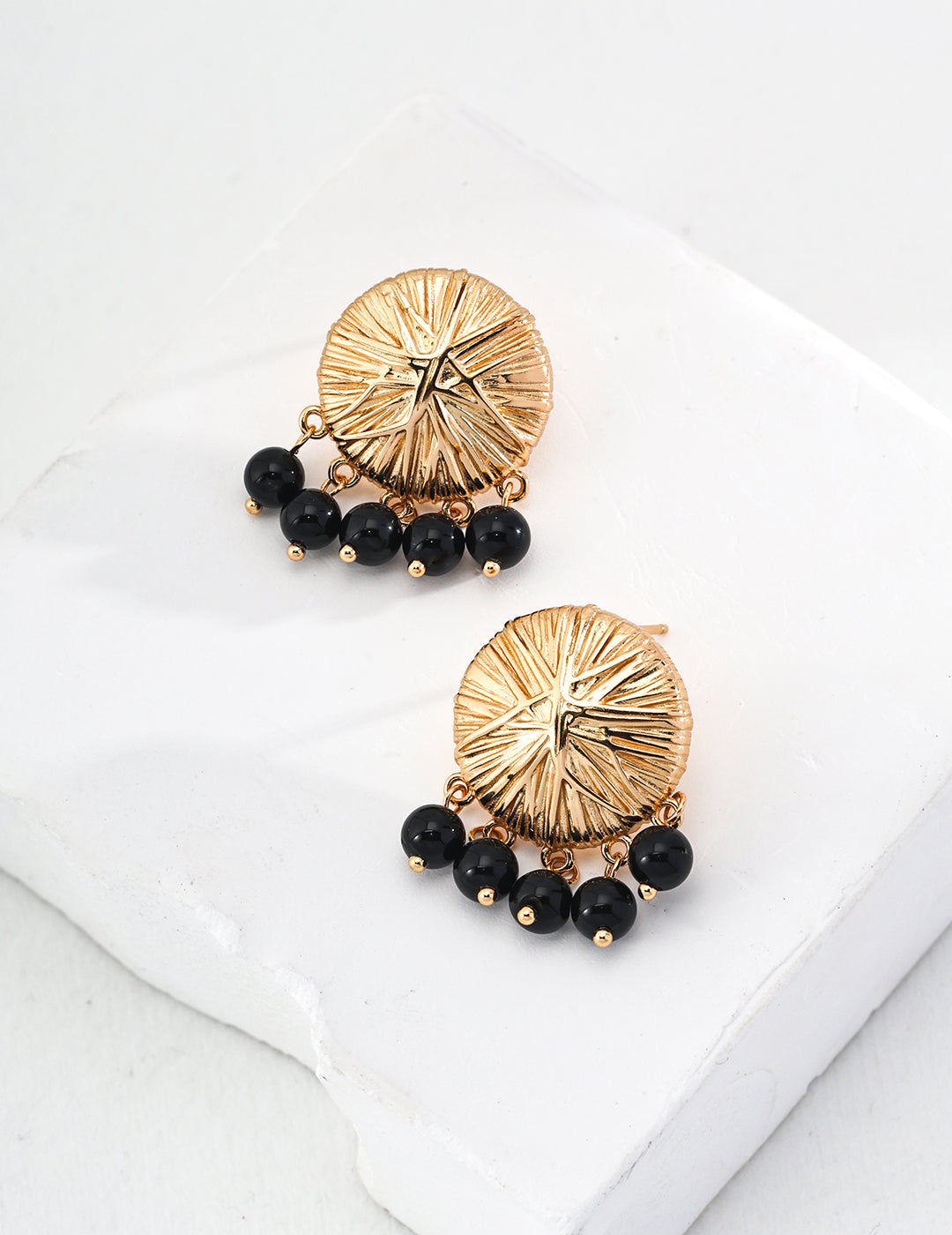 Sagittarius Zodiac Golden Plated Sterling Silver Black Onyx Earrings