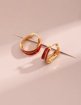 Gold Plated Sterling Silver Enamel Red Drop Earrings