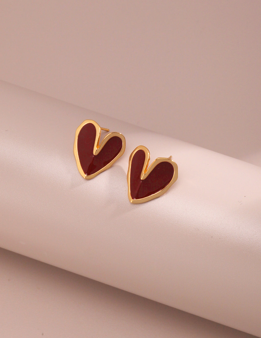 Love Series Red Enamel Stud Earrings