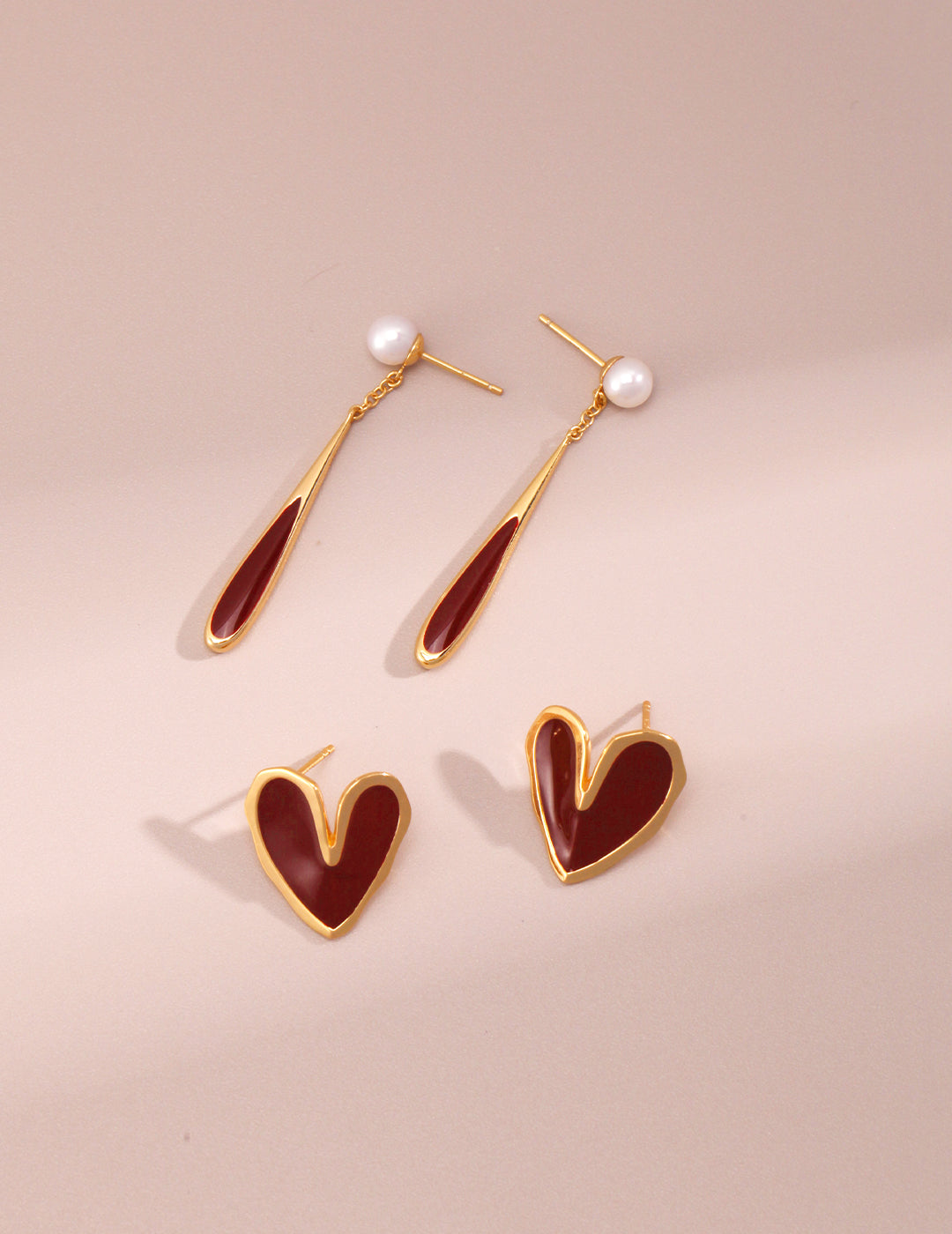 Love Series Red Enamel Stud Earrings