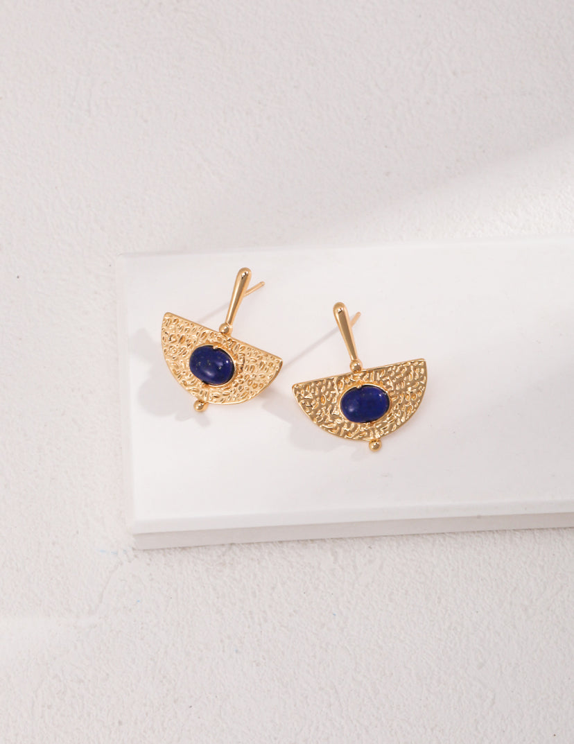 Lapis Lazuli Gold Plated Sterling Silver Vintage Stud Earrings