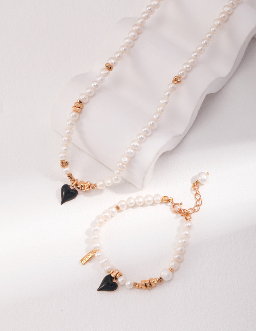 Black Enamel Pearl - Love Series Necklace