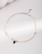 Black Enamel Pearl - Love Series Necklace