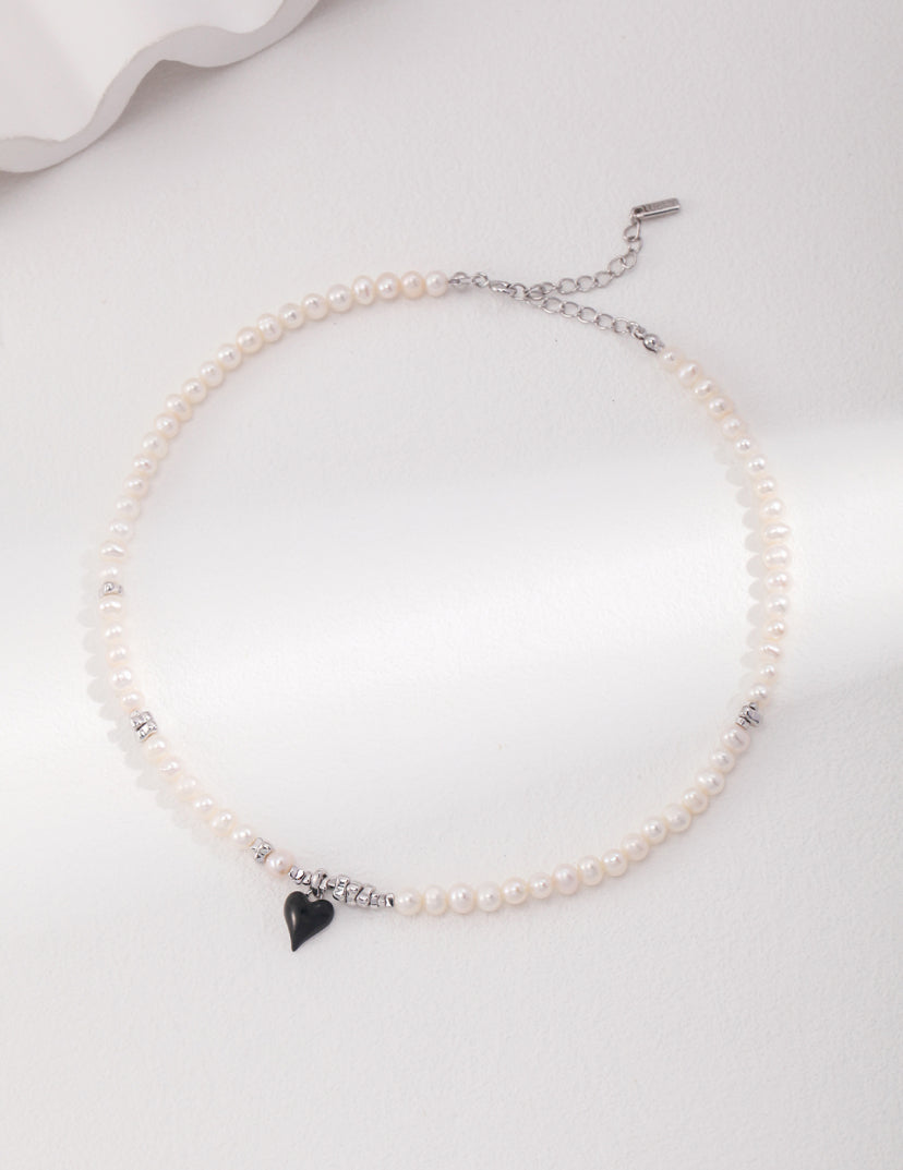 Black Enamel Pearl - Love Series Necklace