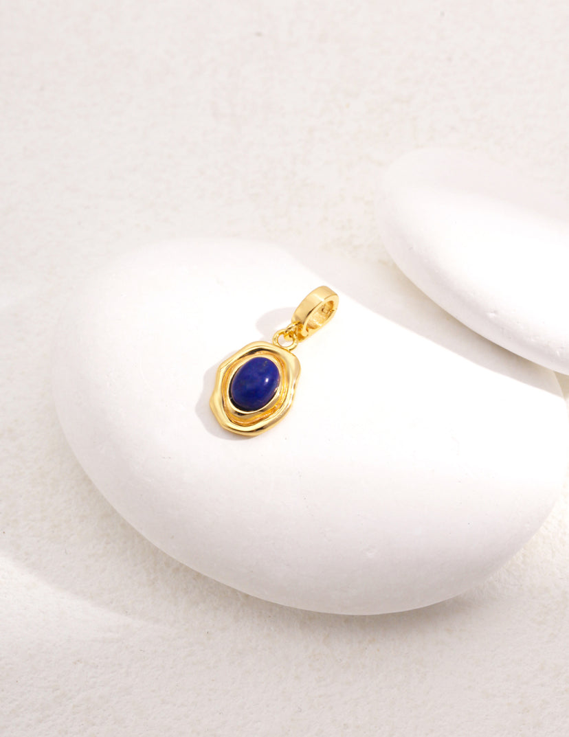 Sterling Silver - Antique Gold Lapis Lazuli Necklace Pendant