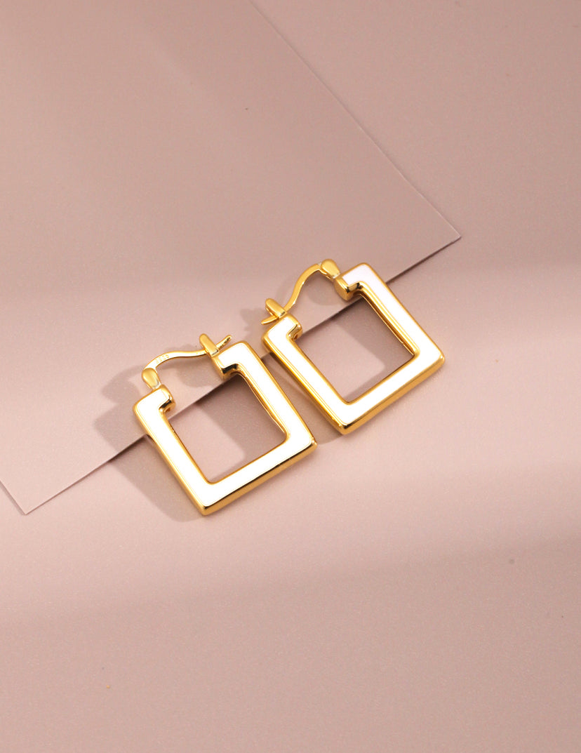 Enamel Square Hoops - Taupo Earrings