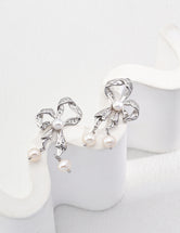 Sterling Silver Pearl Bowknot Earrings