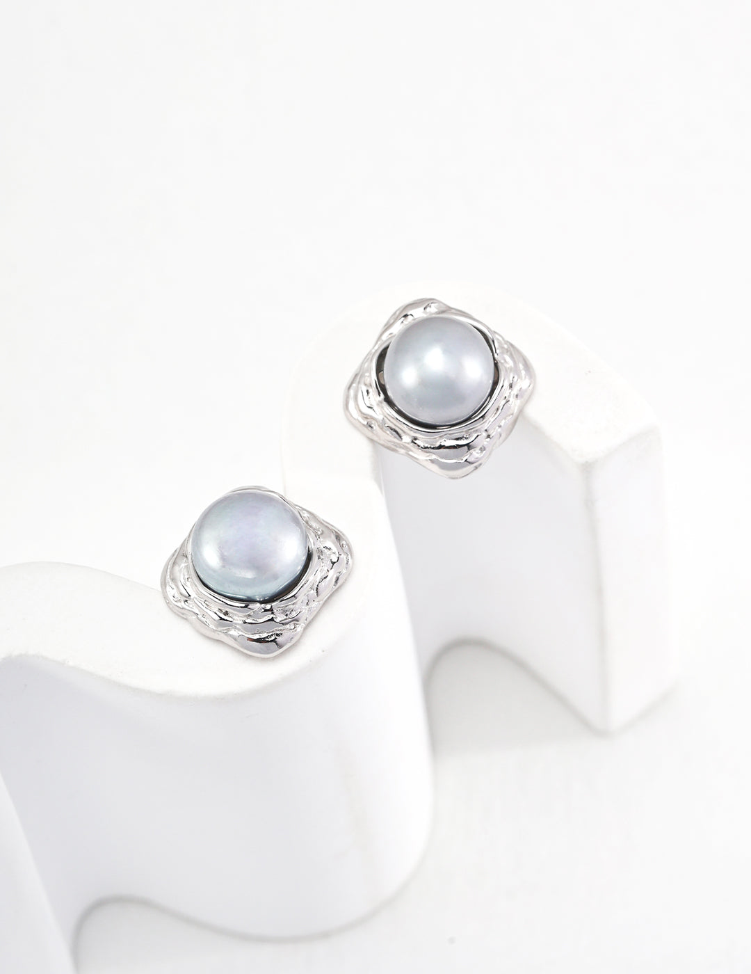 Sterling Silver Gray Pearl  - Moon light Stud Earrings