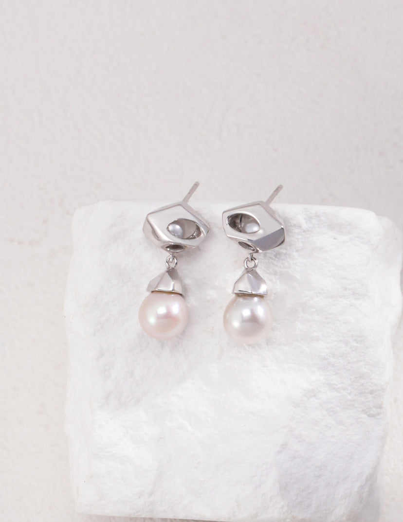 Sterling Silver Bird's Nest Pearl Drop Earrings