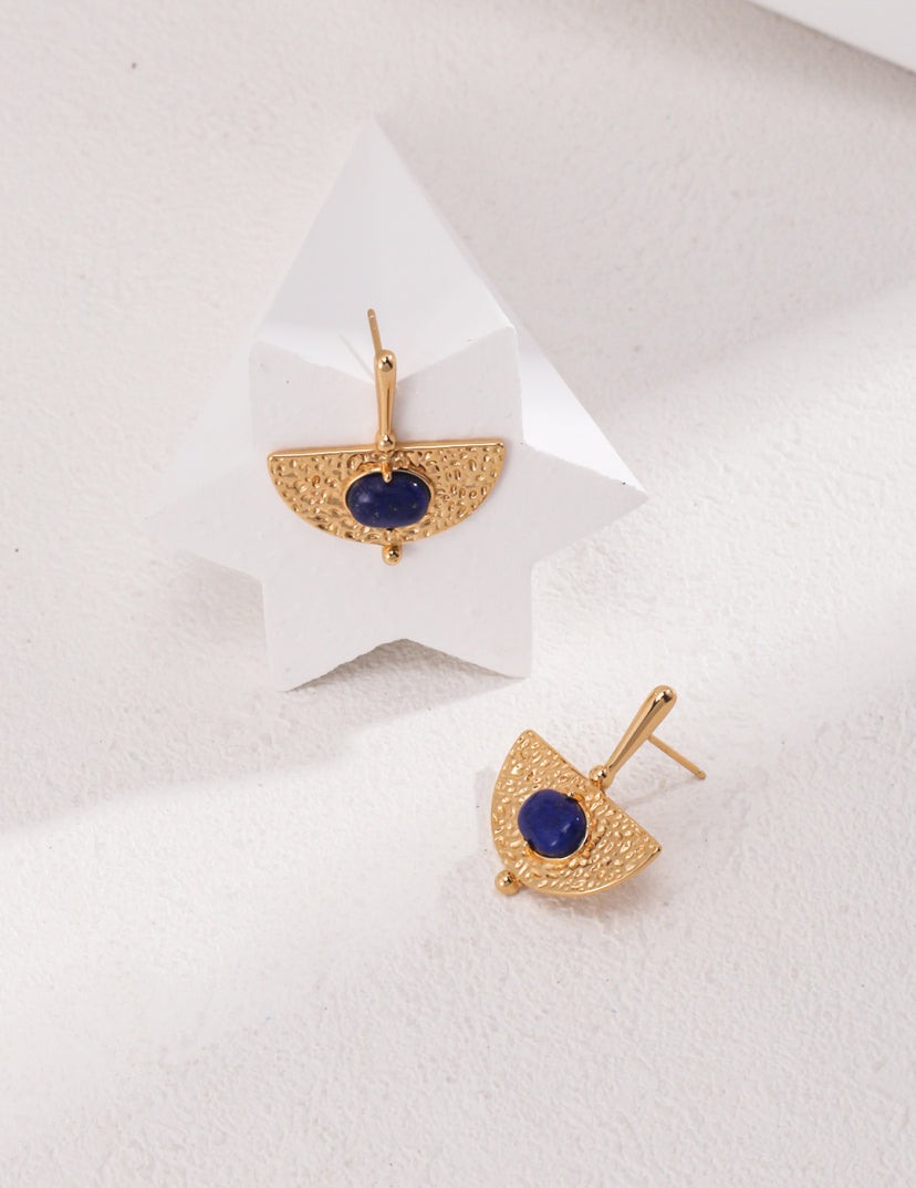 Lapis Lazuli Gold Plated Sterling Silver Vintage Stud Earrings