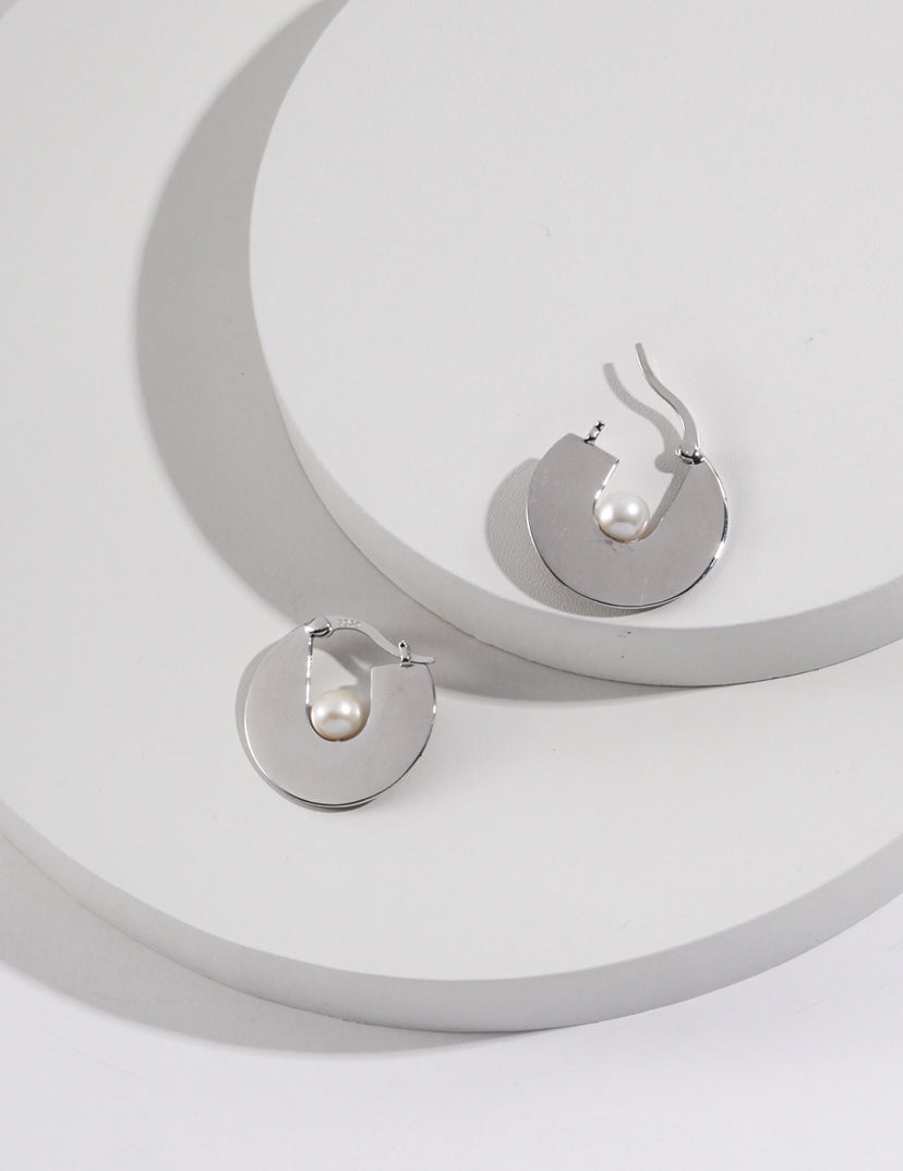 Pearl Bonny Hoops Sterling Silver Stud Earrings