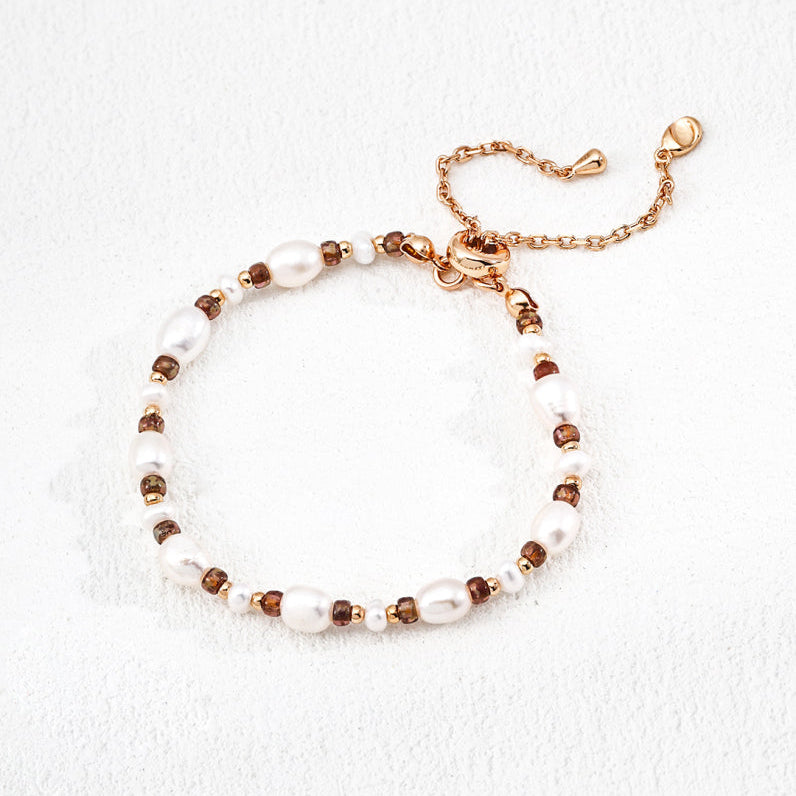Vintage Gold Potato Pearl & Glass Bead S925 Silver Bracelet