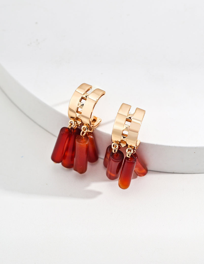 Moss / Red Agate New Oriental Drop Earrings