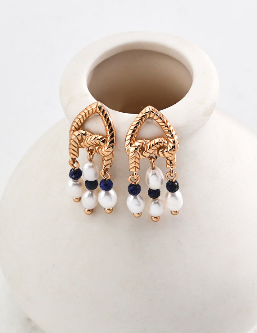 Lapis Lazuli Pearl Vintage Drop Earrings