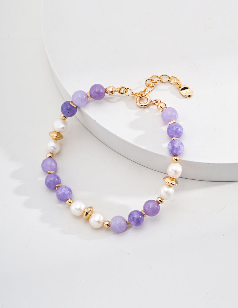 Minimalist Pearl & Lepidolite S925 Silver Bracelet