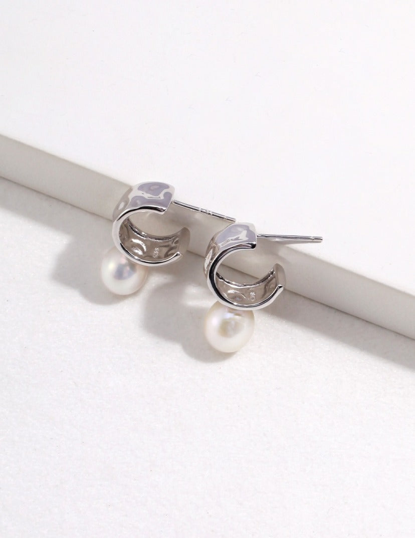 Sterling Silver Deluxe Pearl June Birthstons Hoop Earings