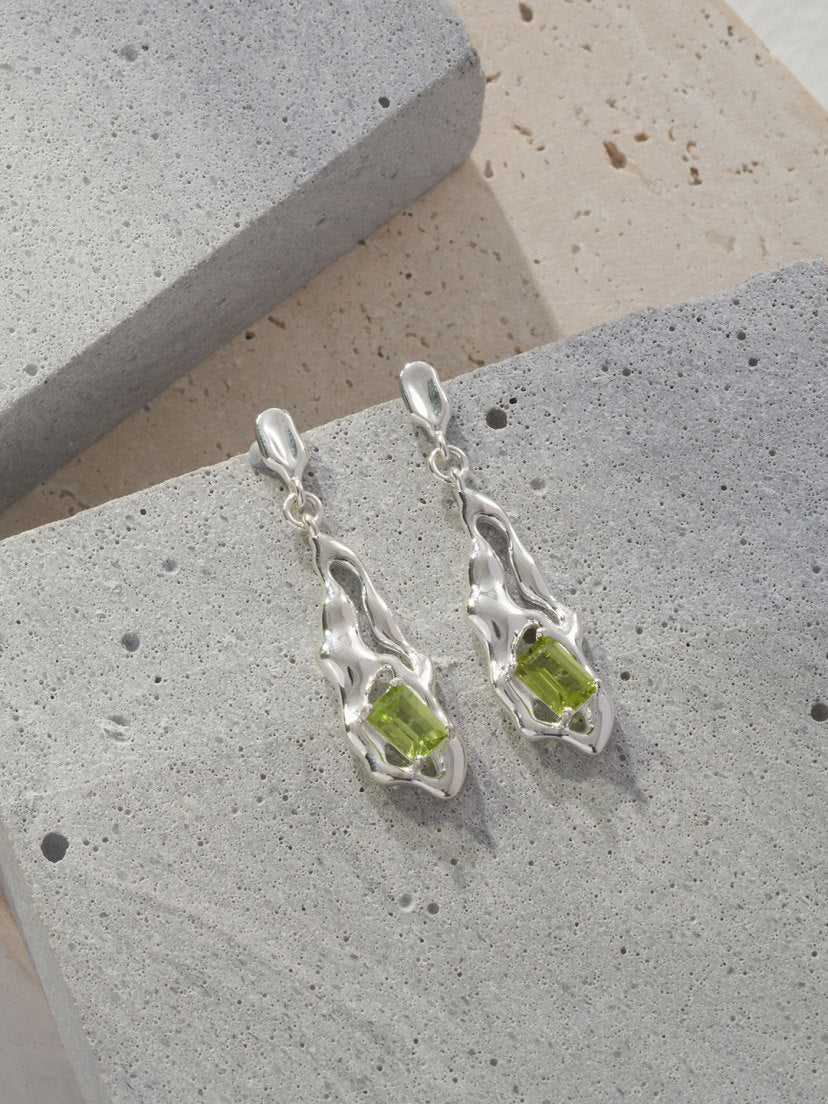 Lava-Birth Peridot Silver Earrings