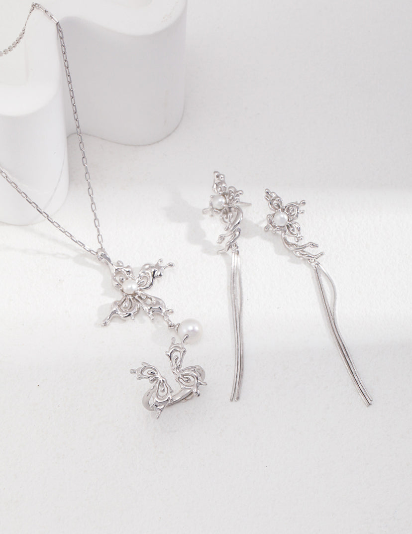 Butterfly Orchid Pearl Sterling Silver Necklace