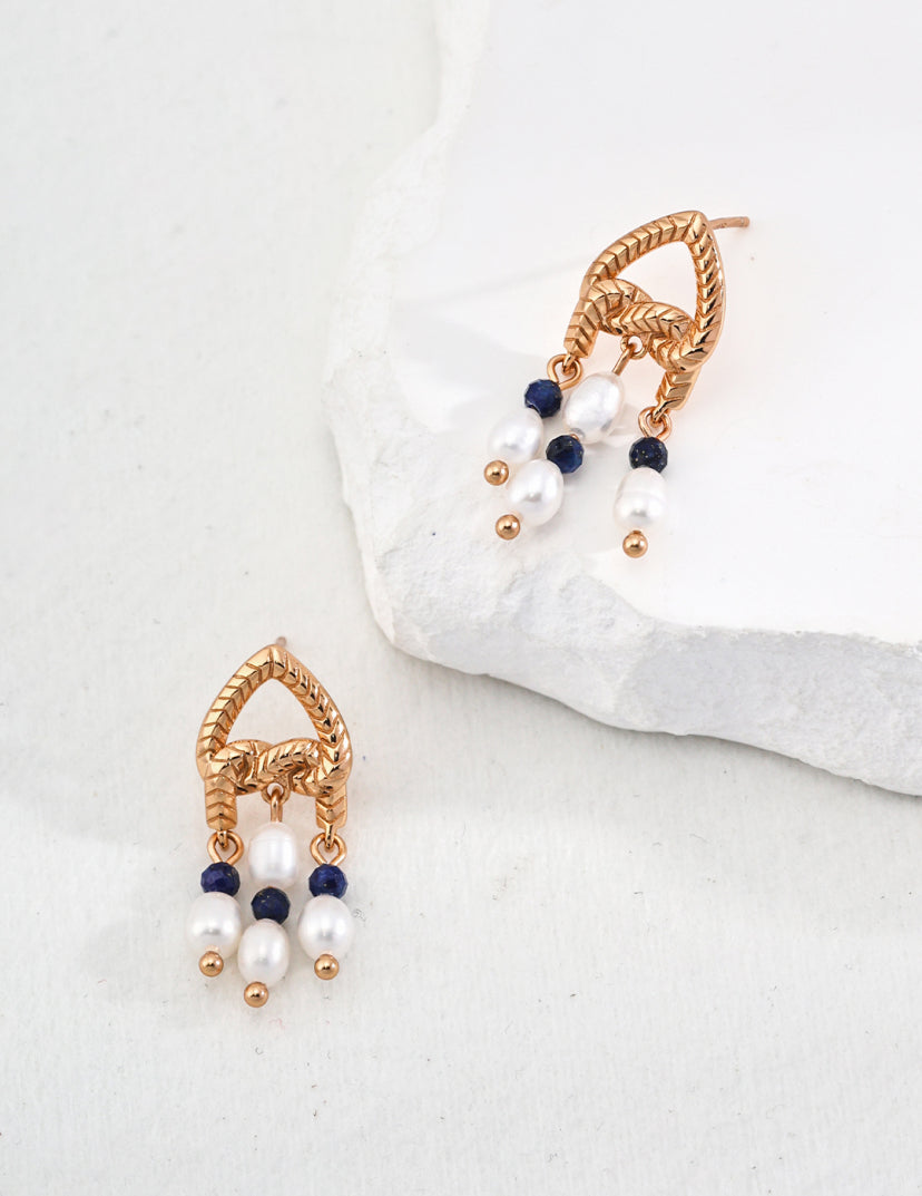 Lapis Lazuli Pearl Vintage Drop Earrings