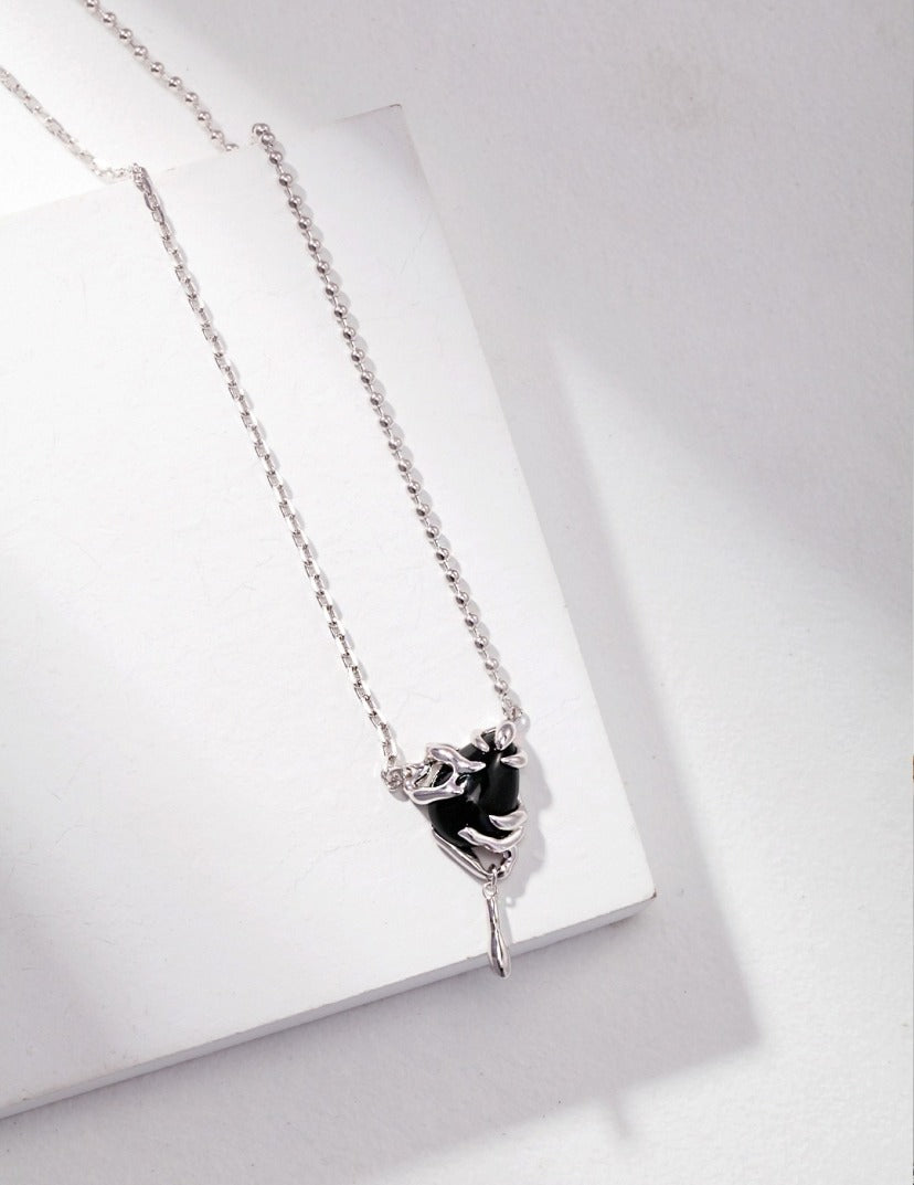 Sterling Silver Black Onyx Demon’s Heart Necklace