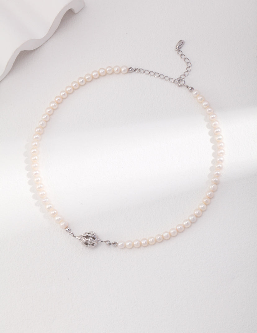 Flower Cluster Sterling Silver Pearl Necklace